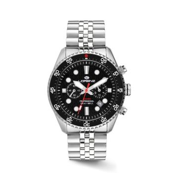 Orologio Lorenz uomo Shark 5 cronografo in acciaio con cinturino di ricambio in gomma, segnatempo da immersione