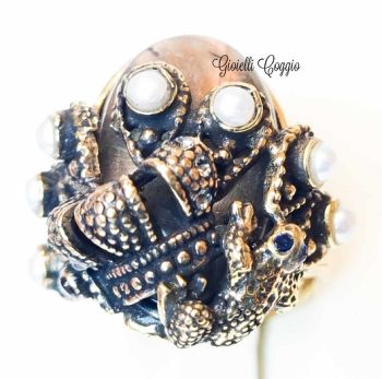 ANELLO ALCOZER & J RANA CON CORONA